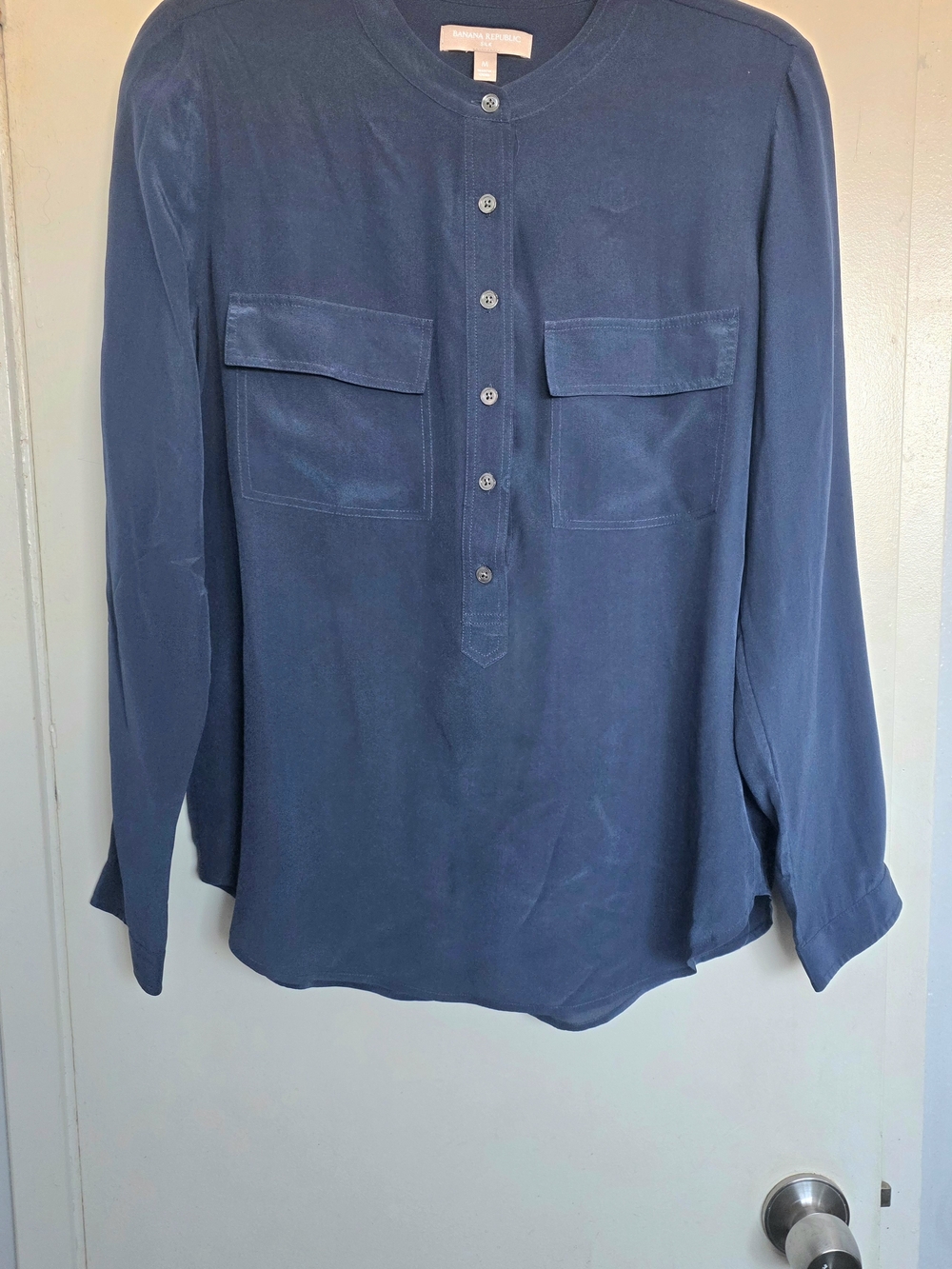 Banana Republic Women's Navy Button-Front Silk Shirt